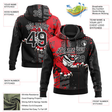 Custom Stitched Black Red Gray-White 3D Pattern Design Animal Tiger Sports Pullover Sweatshirt Hoodie