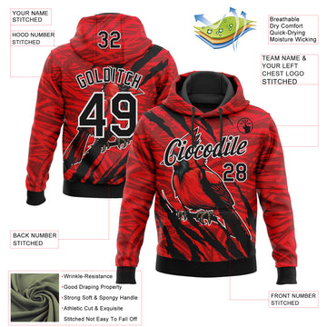 Custom Stitched Red Black Gray-White 3D Pattern Design Animal Cardinal Bird Sports Pullover Sweatshirt Hoodie