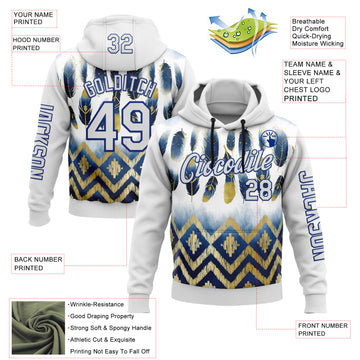 Custom White Royal 3D Pattern Design Native American Tribal Sportswear Pullover Sweatshirt Hoodie