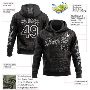 Custom Black White 3D Pattern Design Ethnic Tribal Sportswear Pullover Sweatshirt Hoodie