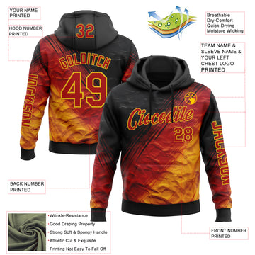 Custom Black Red-Yellow 3D Pattern Design Gradient Ethnic Tribal Sportswear Pullover Sweatshirt Hoodie