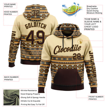 Custom Cream Brown-Old Gold 3D Pattern Design Western Cowboy Tribal Ethnic Sports Pullover Sweatshirt Hoodie