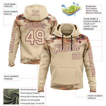 Custom City Cream Burgundy 3D Pattern Design Western Cowboy Tribal Ethnic Sports Pullover Sweatshirt Hoodie