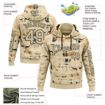 Custom Cream Vegas Gold-Black 3D Pattern Design Western Cowboy Tribal Ethnic Sports Pullover Sweatshirt Hoodie