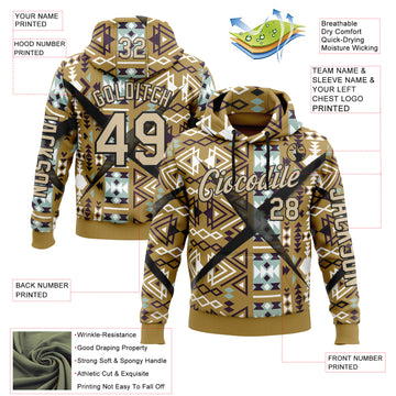 Custom Old Gold City Cream-Black 3D Pattern Design Western Cowboy Tribal Ethnic Sports Pullover Sweatshirt Hoodie