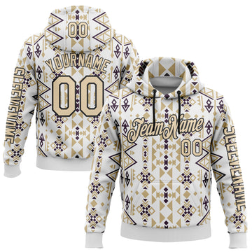 Custom White City Cream-Black 3D Pattern Design Western Cowboy Tribal Ethnic Sports Pullover Sweatshirt Hoodie
