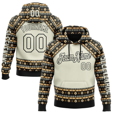 Custom City Cream Black 3D Pattern Design Western Cowboy Tribal Ethnic Sports Pullover Sweatshirt Hoodie