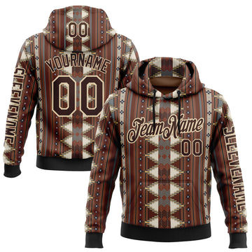 Custom Brown City Cream-Black 3D Pattern Design Western Cowboy Tribal Ethnic Sports Pullover Sweatshirt Hoodie