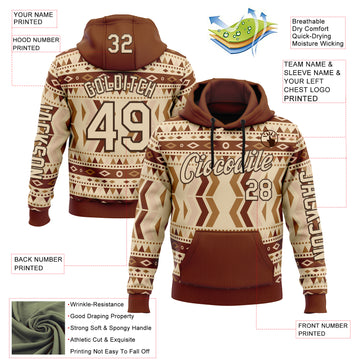 Custom City Cream Brown 3D Pattern Design Western Cowboy Tribal Ethnic Sports Pullover Sweatshirt Hoodie