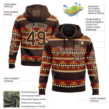 Custom Brown City Cream 3D Pattern Design Western Cowboy Tribal Ethnic Sports Pullover Sweatshirt Hoodie