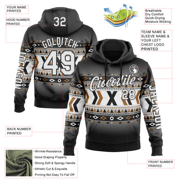 Custom Black White-Gray 3D Pattern Design Western Cowboy Tribal Ethnic Sports Pullover Sweatshirt Hoodie