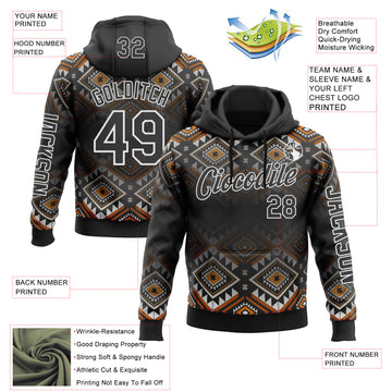 Custom Black White 3D Pattern Design Western Cowboy Tribal Ethnic Sports Pullover Sweatshirt Hoodie