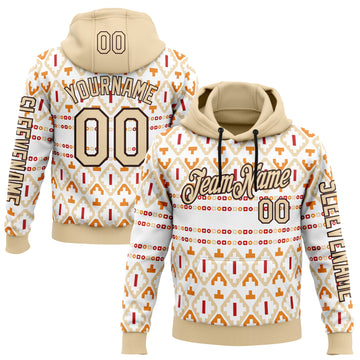 Custom White City Cream-Brown 3D Pattern Design Western Cowboy Tribal Ethnic Sports Pullover Sweatshirt Hoodie