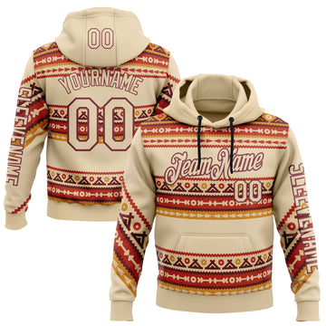 Custom City Cream Burgundy 3D Pattern Design Western Cowboy Tribal Ethnic Sports Pullover Sweatshirt Hoodie