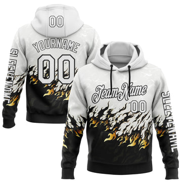 Custom White Black 3D Abstract Flame Sports Pullover Sweatshirt Hoodie