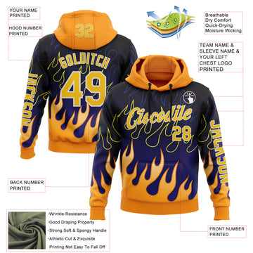 Custom Blue Yellow-White 3D Abstract Flame Sports Pullover Sweatshirt Hoodie