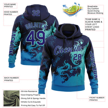 Custom Blue Dark Purple-Ice Blue 3D Abstract Flame Sports Pullover Sweatshirt Hoodie