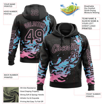 Custom Black Blue-Light Pink 3D Abstract Flame Sports Pullover Sweatshirt Hoodie