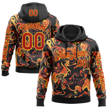 Custom Black Red-Yellow 3D Abstract Flame Sports Pullover Sweatshirt Hoodie