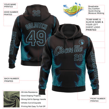 Custom Black Shadow Blue 3D Abstract Flame Sports Pullover Sweatshirt Hoodie