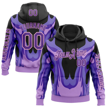 Custom Black Purple-Light Pink 3D Abstract Flame Sports Pullover Sweatshirt Hoodie