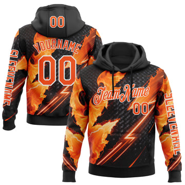 Custom Black Orange-White 3D Abstract Flame Sports Pullover Sweatshirt Hoodie