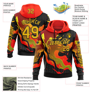 Custom Red Yellow-Black 3D Abstract Flame Sports Pullover Sweatshirt Hoodie