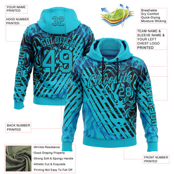 Custom Lakes Blue Black 3D Abstract Flame Sports Pullover Sweatshirt Hoodie