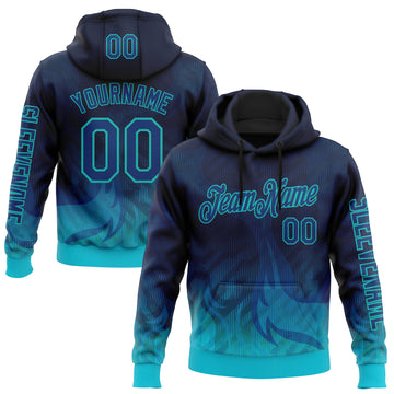 Custom Blue US Navy Blue-Aqua 3D Abstract Flame Sports Pullover Sweatshirt Hoodie