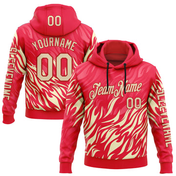 Custom Red City Cream 3D Abstract Flame Sports Pullover Sweatshirt Hoodie