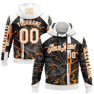 Custom Black White-Bay Orange 3D Abstract Flame Sports Pullover Sweatshirt Hoodie