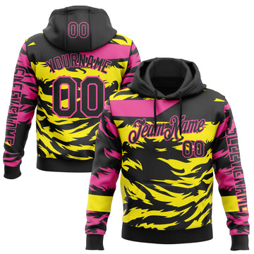 Custom Black Light Yellow-Pink 3D Abstract Flame Sports Pullover Sweatshirt Hoodie