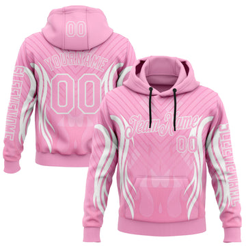 Custom Light Pink White 3D Abstract Flame Sports Pullover Sweatshirt Hoodie