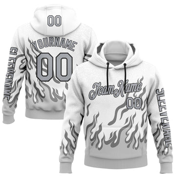 Custom White Gray-Black 3D Abstract Flame Sports Pullover Sweatshirt Hoodie