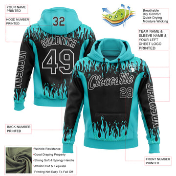 Custom Blue Black-White 3D Abstract Flame Sports Pullover Sweatshirt Hoodie
