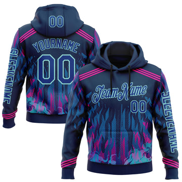 Custom Blue Royal Pink-Ice Blue 3D Abstract Flame Sports Pullover Sweatshirt Hoodie