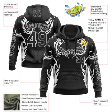 Custom Black White 3D Abstract Flame Sports Pullover Sweatshirt Hoodie