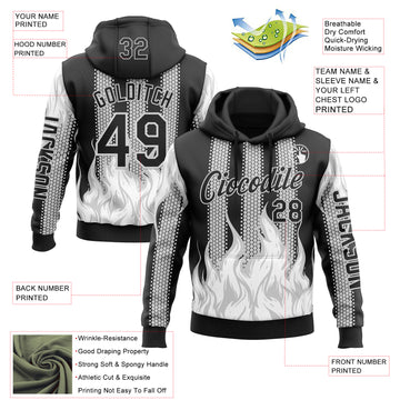 Custom Black White 3D Abstract Flame Sports Pullover Sweatshirt Hoodie