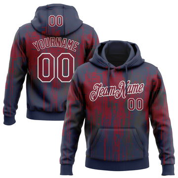Custom Stitched Navy Crimson-White 3D Pattern Design Dripping Splatter Sports Pullover Sweatshirt Hoodie