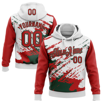 Custom Stitched White Red-Green 3D Pattern Design Abstract Fragment Art Splash Sports Pullover Sweatshirt Hoodie
