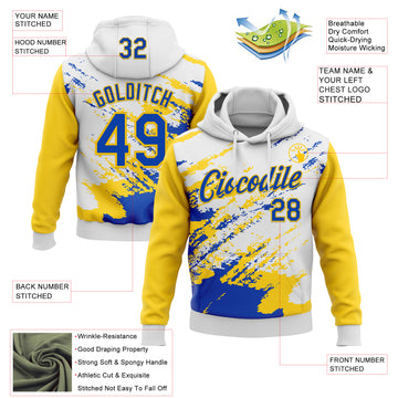Custom Stitched White Thunder Blue-Yellow 3D Pattern Design Abstract Fragment Art Splash Sports Pullover Sweatshirt Hoodie
