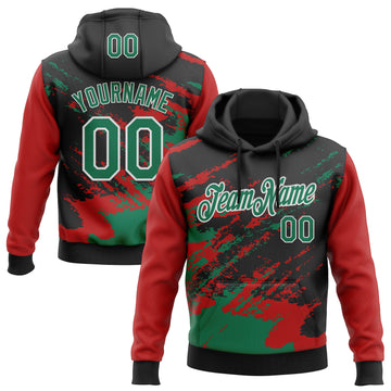 Custom Stitched Black Kelly Green Red-White 3D Pattern Design Abstract Fragment Art Splash Sports Pullover Sweatshirt Hoodie