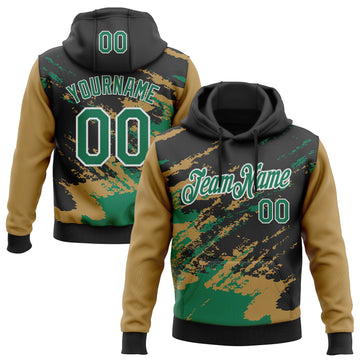 Custom Stitched Black Kelly Green Old Gold-White 3D Pattern Design Abstract Fragment Art Splash Sports Pullover Sweatshirt Hoodie