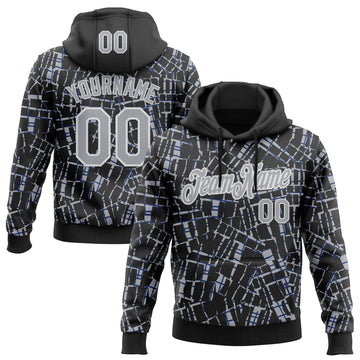 Custom Stitched Black Gray-White 3D Pattern Design Line Sports Pullover Sweatshirt Hoodie