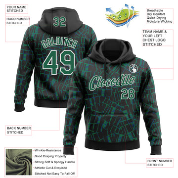 Custom Stitched Black Kelly Green-White 3D Pattern Design Line Sports Pullover Sweatshirt Hoodie