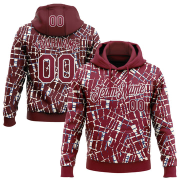Custom Stitched Crimson White 3D Pattern Design Line Sports Pullover Sweatshirt Hoodie