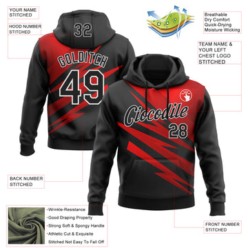 Custom Stitched Black Red-White 3D Pattern Design Line Sports Pullover Sweatshirt Hoodie
