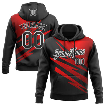 Custom Stitched Black Red-White 3D Pattern Design Line Sports Pullover Sweatshirt Hoodie