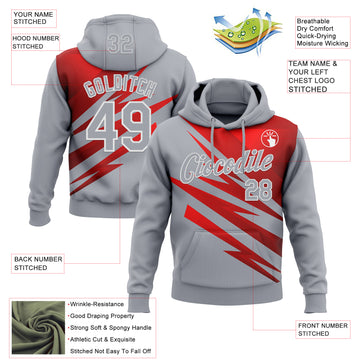 Custom Stitched Gray Red-White 3D Pattern Design Line Sports Pullover Sweatshirt Hoodie