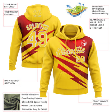 Custom Stitched Yellow Red-White 3D Pattern Design Line Sports Pullover Sweatshirt Hoodie